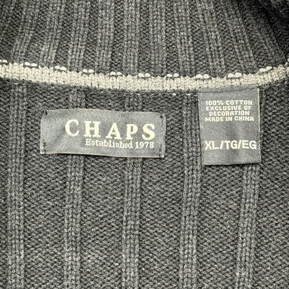 Chaps‎ 70741 Mens XL Black 100% Cotton C28969 Full Zip Ribbed Mock Neck Sweater